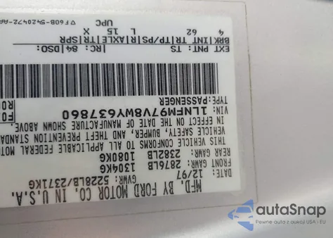 1998 Lincoln Continental z USA, uszkodzony, nr VIN 1LNFM97V8WY637860